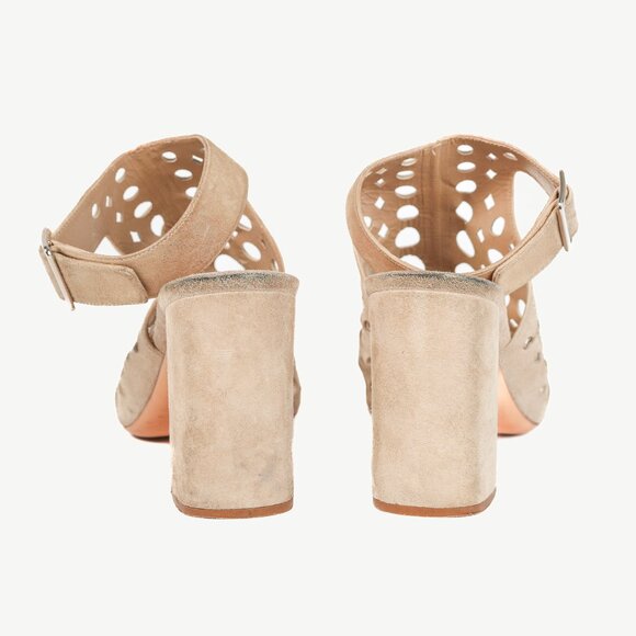 Prada Quarzo Suede Laser Cut Ankle-Strap Sandals - Picture 3 of 9